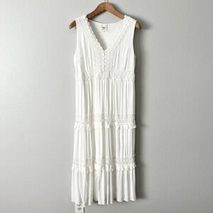Cotton & Rye White Lace Tiered Sleeveless Maxi Dress Boho Festival Women's XL